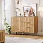 Commode double à 6 tiroirs, commode en bois cannelé de 120 cm avec rangement profond et grand plateau - Meuble TV pour salon, chambre, couloir
