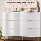 Commode double à 6 tiroirs, commode en bois cannelé de 120 cm avec rangement profond et grand plateau - Meuble TV pour salon, chambre, couloir
