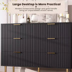 Commode double à 6 tiroirs, commode en bois cannelé de 120 cm avec rangement profond et grand plateau - Meuble TV pour salon, chambre, couloir
