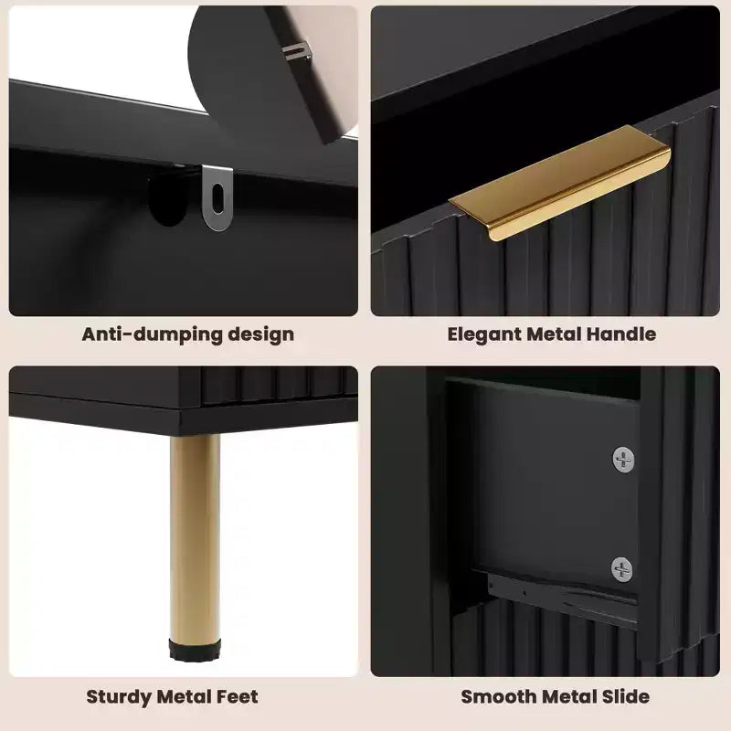 Commode double à 6 tiroirs, commode en bois cannelé de 120 cm avec rangement profond et grand plateau - Meuble TV pour salon, chambre, couloir