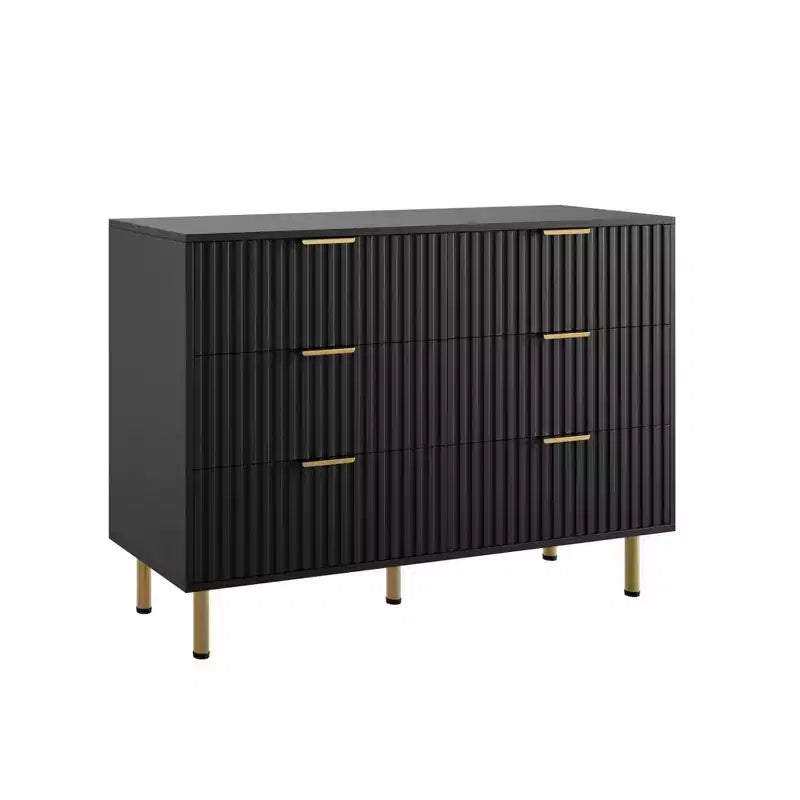 Commode double à 6 tiroirs, commode en bois cannelé de 120 cm avec rangement profond et grand plateau - Meuble TV pour salon, chambre, couloir