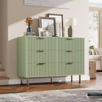 Commode double à 6 tiroirs, commode en bois cannelé de 120 cm avec rangement profond et grand plateau - Meuble TV pour salon, chambre, couloir