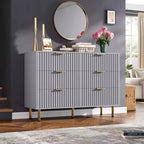 Commode double à 6 tiroirs, commode en bois cannelé de 120 cm avec rangement profond et grand plateau - Meuble TV pour salon, chambre, couloir