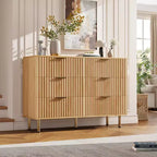 Commode double à 6 tiroirs, commode en bois cannelé de 120 cm avec rangement profond et grand plateau - Meuble TV pour salon, chambre, couloir
