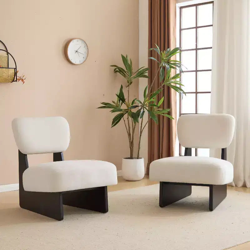 Okak Lot de 2 chaises d'appoint modernes rembourrées avec base en bois finition noyer, fauteuil de salon de style Mid-Century pour salon, chambre à coucher