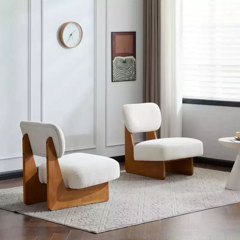 Okak Lot de 2 chaises d'appoint modernes rembourrées avec base en bois finition noyer, fauteuil de salon de style Mid-Century pour salon, chambre à coucher