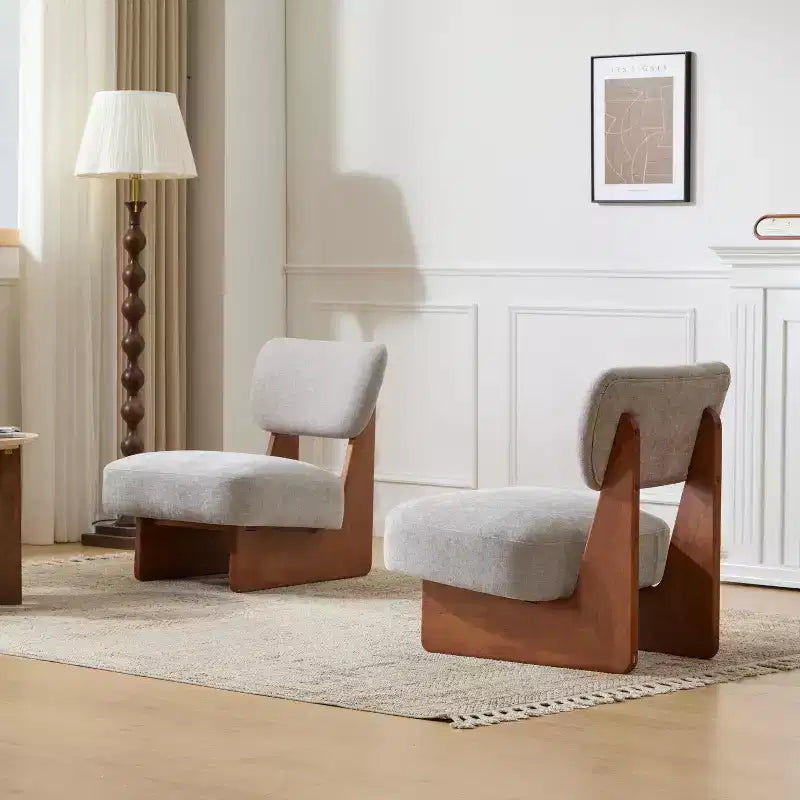 Okak Lot de 2 chaises d'appoint modernes rembourrées avec base en bois finition noyer, fauteuil de salon de style Mid-Century pour salon, chambre à coucher