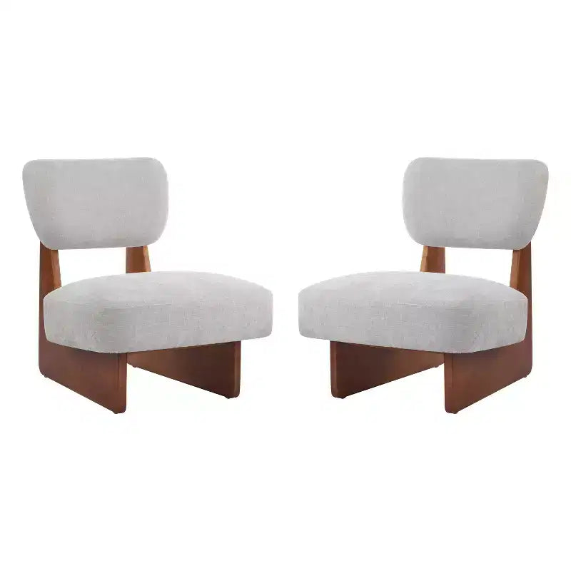 Okak Lot de 2 chaises d'appoint modernes rembourrées avec base en bois finition noyer, fauteuil de salon de style Mid-Century pour salon, chambre à coucher