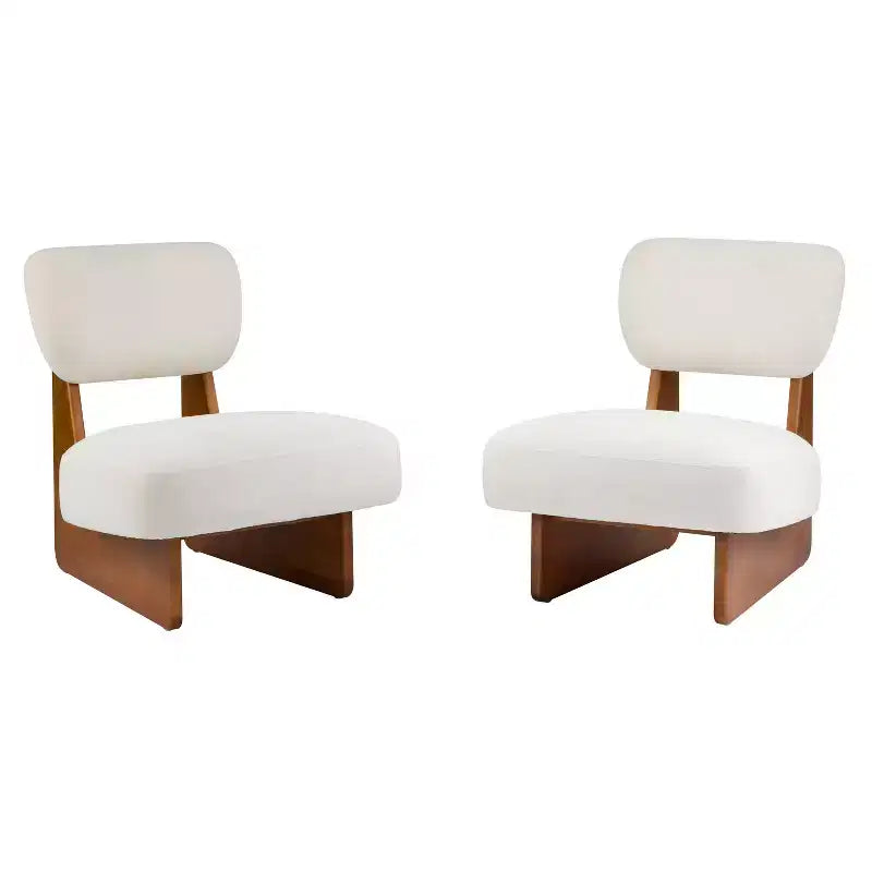 Okak Lot de 2 chaises d'appoint modernes rembourrées avec base en bois finition noyer, fauteuil de salon de style Mid-Century pour salon, chambre à coucher