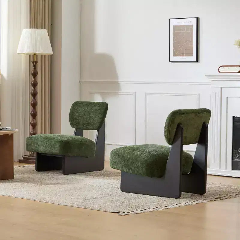 Okak Lot de 2 chaises d'appoint modernes rembourrées avec base en bois finition noyer, fauteuil de salon de style Mid-Century pour salon, chambre à coucher