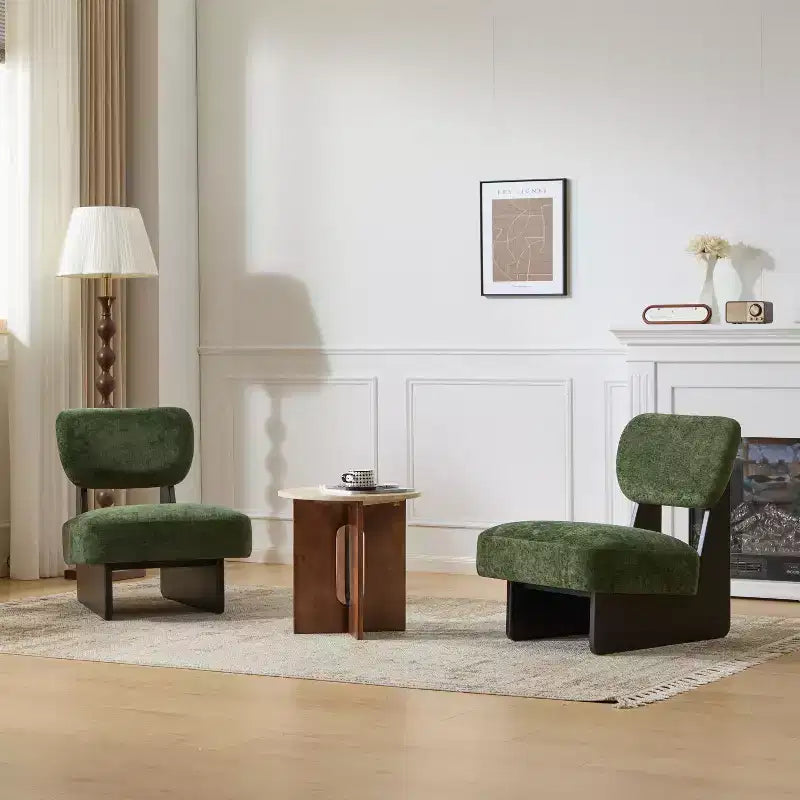 Okak Lot de 2 chaises d'appoint modernes rembourrées avec base en bois finition noyer, fauteuil de salon de style Mid-Century pour salon, chambre à coucher