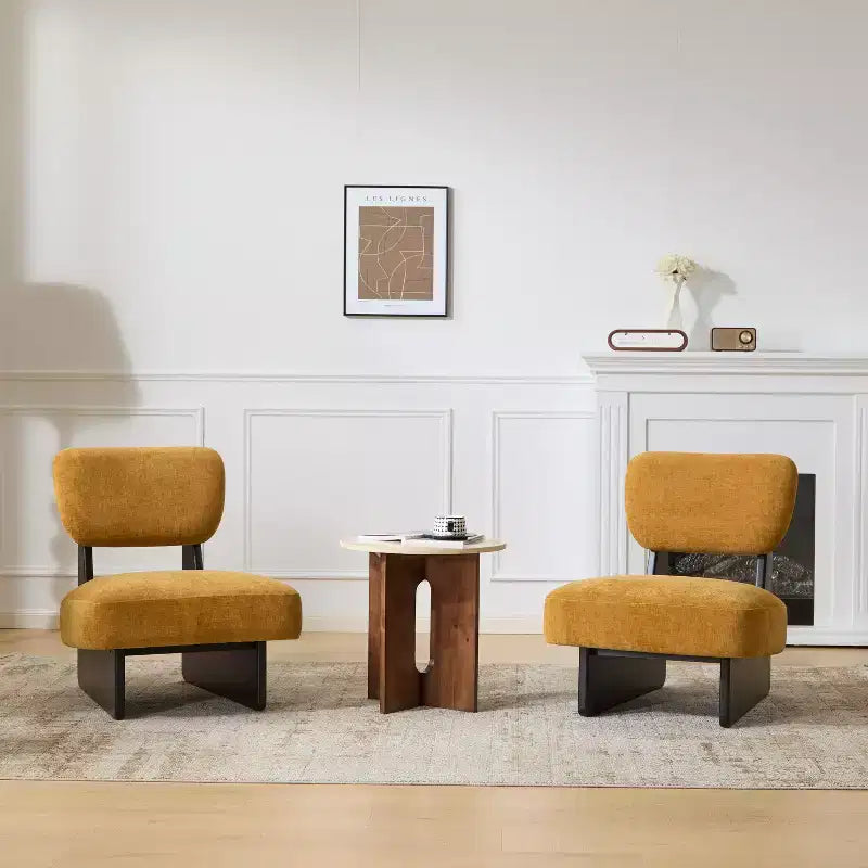 Okak Lot de 2 chaises d'appoint modernes rembourrées avec base en bois finition noyer, fauteuil de salon de style Mid-Century pour salon, chambre à coucher