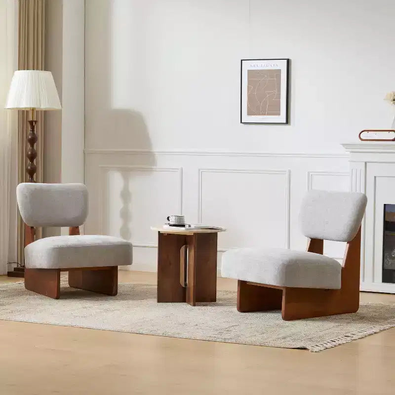 Okak Lot de 2 chaises d'appoint modernes rembourrées avec base en bois finition noyer, fauteuil de salon de style Mid-Century pour salon, chambre à coucher