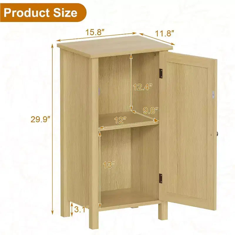 Meuble de rangement avec porte en rotin tressé, Organisateur autoportant peu encombrant à 2 niveaux, Table de chevet de finition pour salle de bain, cuisine, salon