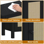 Meuble de rangement avec porte en rotin tressé, Organisateur autoportant peu encombrant à 2 niveaux, Table de chevet de finition pour salle de bain, cuisine, salon