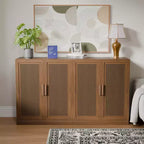 Buffet de rangement à portes en rotin 3 pièces avec étagères réglables - 93Lx36H