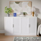 Buffet de rangement à portes en rotin 3 pièces avec étagères réglables - 93Lx36H