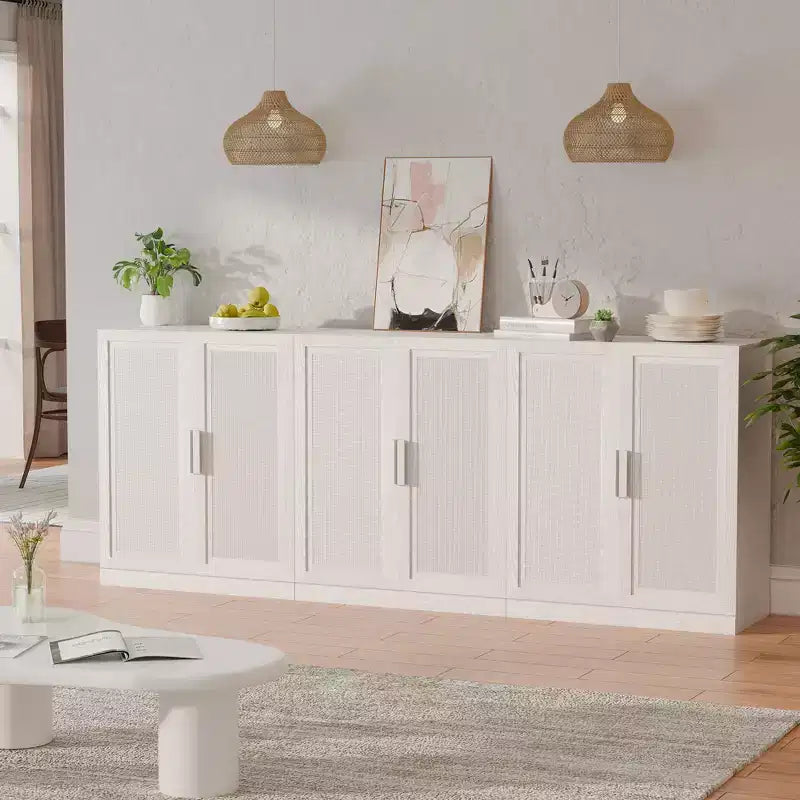 Buffet de rangement à portes en rotin 3 pièces avec étagères réglables - 93Lx36H