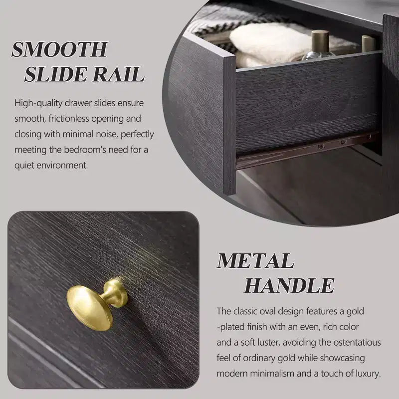 Commode moderne à 5 tiroirs avec profil incurvé, 100,6 cm de haut, en bois avec poignées en métal doré, meuble de rangement pour chambre, salon, couloir