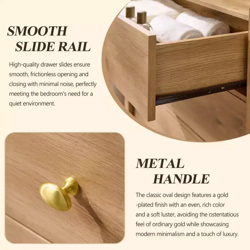 Commode moderne à 5 tiroirs avec profil incurvé, 100,6 cm de haut, en bois avec poignées en métal doré, meuble de rangement pour chambre, salon, couloir