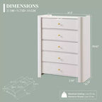 Commode moderne à 5 tiroirs avec profil incurvé, 100,6 cm de haut, en bois avec poignées en métal doré, meuble de rangement pour chambre, salon, couloir