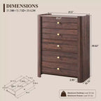 Commode moderne à 5 tiroirs avec profil incurvé, 100,6 cm de haut, en bois avec poignées en métal doré, meuble de rangement pour chambre, salon, couloir