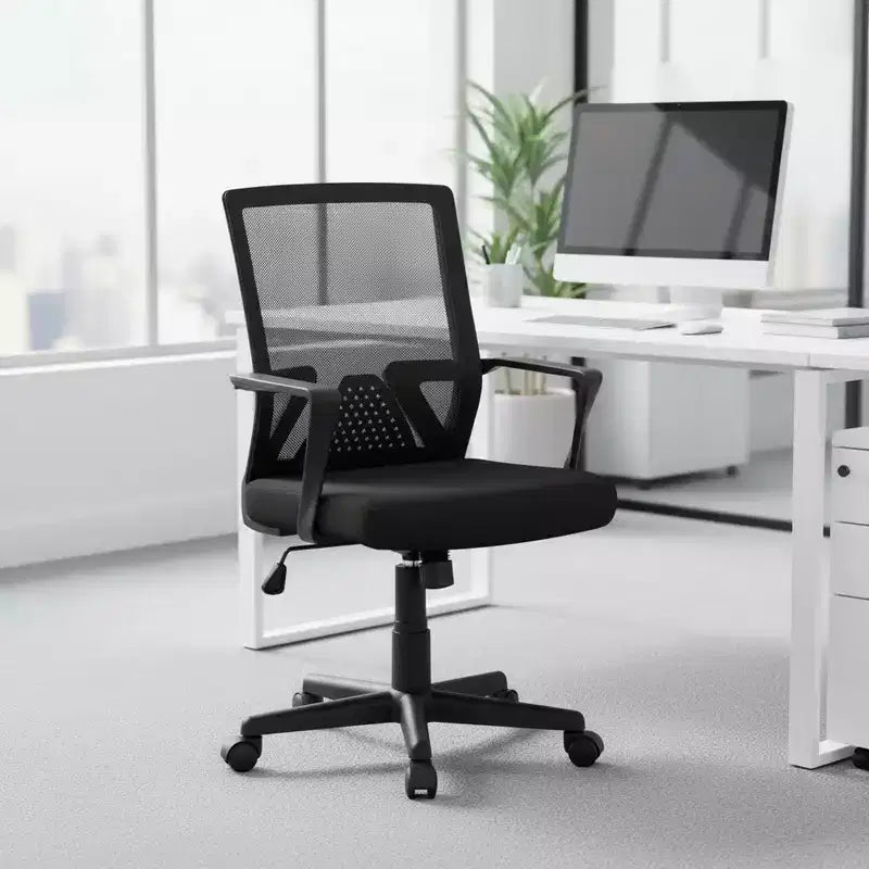 Chaise de bureau Homy Casa à dossier mi-haut en maille, avec hauteur réglable, pour bureau à domicile ou zone d'étude, noire