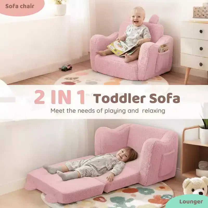 Canapé pour enfant Kinder King, lit pliant 2 en 1 pour bébé, pour salle de jeux, rose