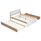 Cadre de lit double en bois massif robuste avec lit gigogne simple et 2 tiroirs de rangement, sans sommier tapissier requis, lit gigogne pour chambre à coucher, chambre d'amis ou petit espace.