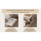Cadre de lit double en bois massif robuste avec lit gigogne simple et 2 tiroirs de rangement, sans sommier tapissier requis, lit gigogne pour chambre à coucher, chambre d'amis ou petit espace.
