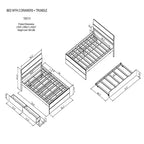 Cadre de lit double en bois massif robuste avec lit gigogne simple et 2 tiroirs de rangement, sans sommier tapissier requis, lit gigogne pour chambre à coucher, chambre d'amis ou petit espace.