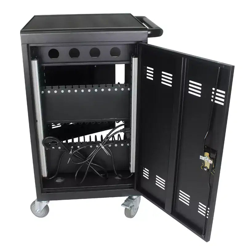 Station de chargement mobile pour 35 appareils avec clé de verrouillage 2 roulettes verrouillables en acier Chariot de rangement pour ordinateurs portables et tablettes