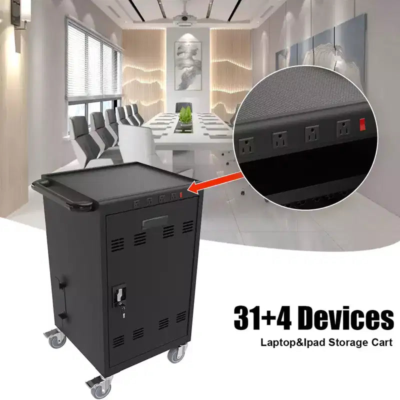 Station de chargement mobile pour 35 appareils avec clé de verrouillage 2 roulettes verrouillables en acier Chariot de rangement pour ordinateurs portables et tablettes