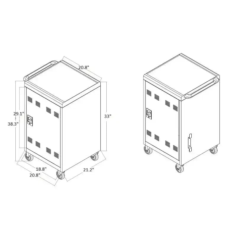 Station de chargement mobile pour 35 appareils avec clé de verrouillage 2 roulettes verrouillables en acier Chariot de rangement pour ordinateurs portables et tablettes