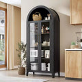 Arched Kitchen Pantry Cabinet - Farmhouse 5 Tier Display Shelf with Adjustable Shelf and 2 Large Glass Doors, Versatile Storage Cupboard