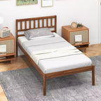 Lit plateforme Costway double/complet/grand avec tête de lit, pieds en bois massif, sommier, noyer