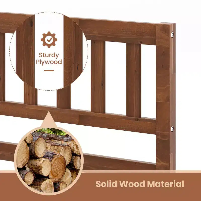Lit plateforme Costway double/complet/grand avec tête de lit, pieds en bois massif, sommier, noyer