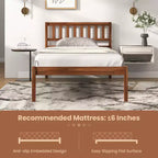 Lit plateforme Costway double/complet/grand avec tête de lit, pieds en bois massif, sommier, noyer