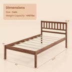 Lit plateforme Costway double/complet/grand avec tête de lit, pieds en bois massif, sommier, noyer