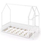 Costway Twin House Floor Bed w/ Storage Shelf & Detachable Clothes Hanger Guardrails