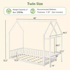 Lit cabane simple Costway avec étagère de rangement et barrières détachables pour suspendre les vêtements