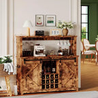 55" Meuble de bar à café de ferme avec lumières - Grand buffet avec portes coulissantes, étagère à vin, étagères réglables pour cuisine, salle à manger