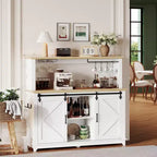 55" Meuble de bar à café de ferme avec lumières - Grand buffet avec portes coulissantes, étagère à vin, étagères réglables pour cuisine, salle à manger