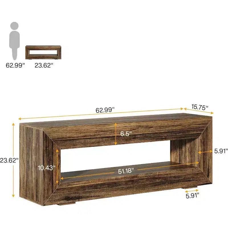 Meuble TV Lantine 63 pour téléviseurs 55/60/65/75 pouces, console TV à 2 niveaux, console média, centre de divertissement pour salon, chambre à coucher