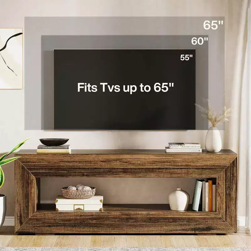 Meuble TV Lantine 63 pour téléviseurs 55/60/65/75 pouces, console TV à 2 niveaux, console média, centre de divertissement pour salon, chambre à coucher