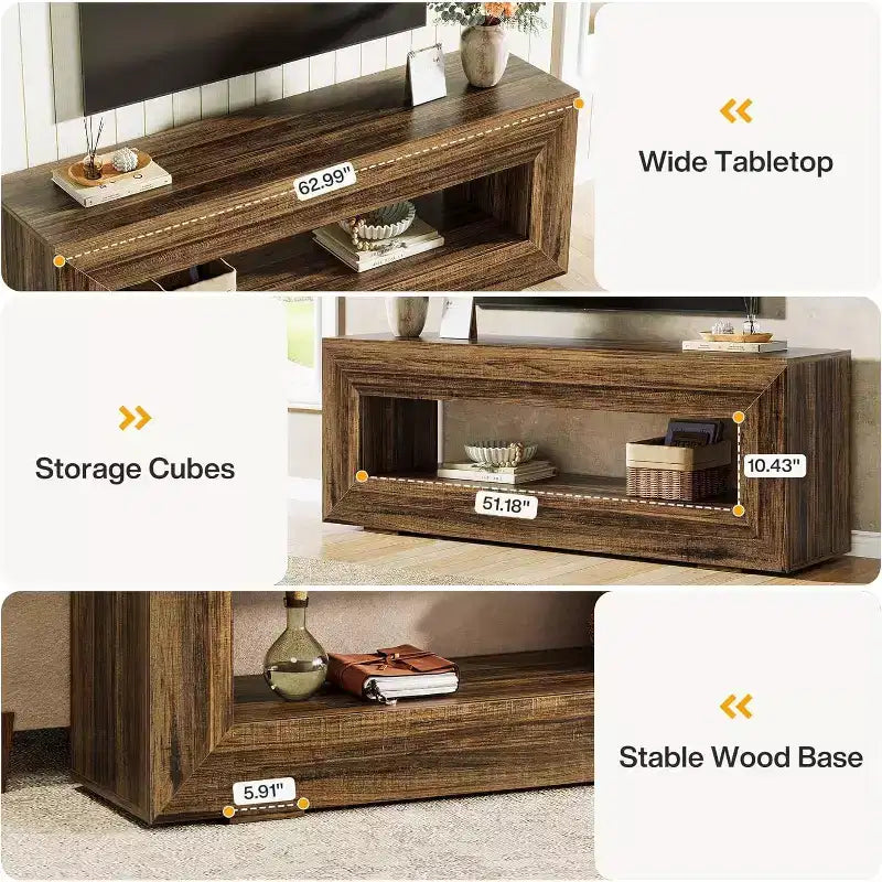 Meuble TV Lantine 63 pour téléviseurs 55/60/65/75 pouces, console TV à 2 niveaux, console média, centre de divertissement pour salon, chambre à coucher