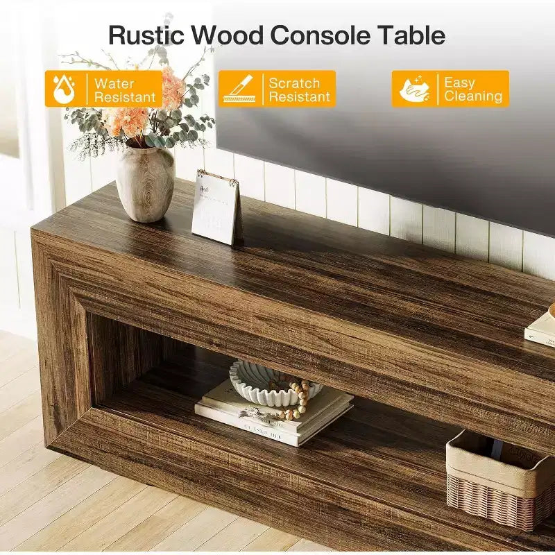 Meuble TV Lantine 63 pour téléviseurs 55/60/65/75 pouces, console TV à 2 niveaux, console média, centre de divertissement pour salon, chambre à coucher
