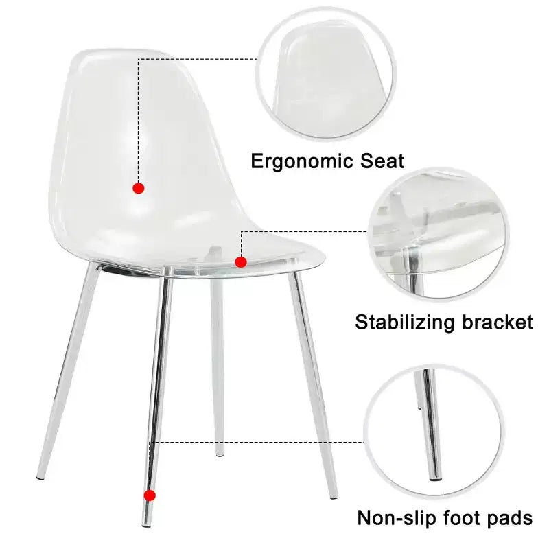 Lot de 6 chaises de salle à manger modernes en acrylique avec sièges transparents en forme de cuillère, chaises transparentes avec pieds dorés, pour salle à manger, cuisine, salon, argenté