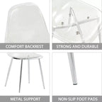 Lot de 6 chaises de salle à manger modernes en acrylique avec sièges transparents en forme de cuillère, chaises transparentes avec pieds dorés, pour salle à manger, cuisine, salon, argenté