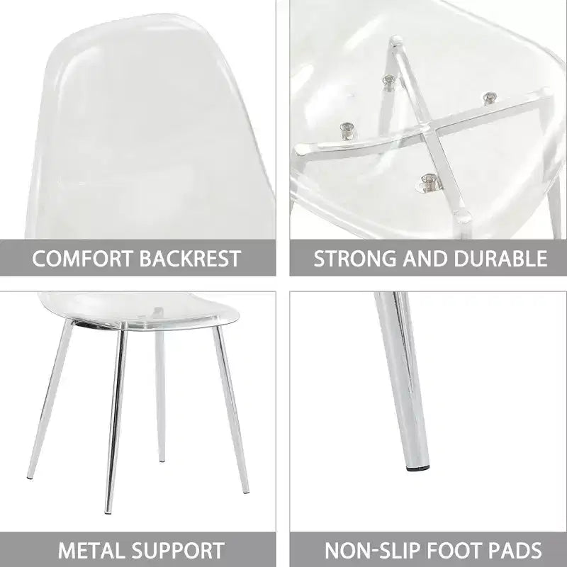 Lot de 6 chaises de salle à manger modernes en acrylique avec sièges transparents en forme de cuillère, chaises transparentes avec pieds dorés, pour salle à manger, cuisine, salon, argenté